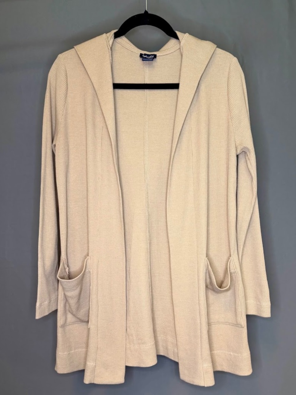 Splendid Hooded Waffle Knit Cardigan Cream Open Front Sweater Size Small